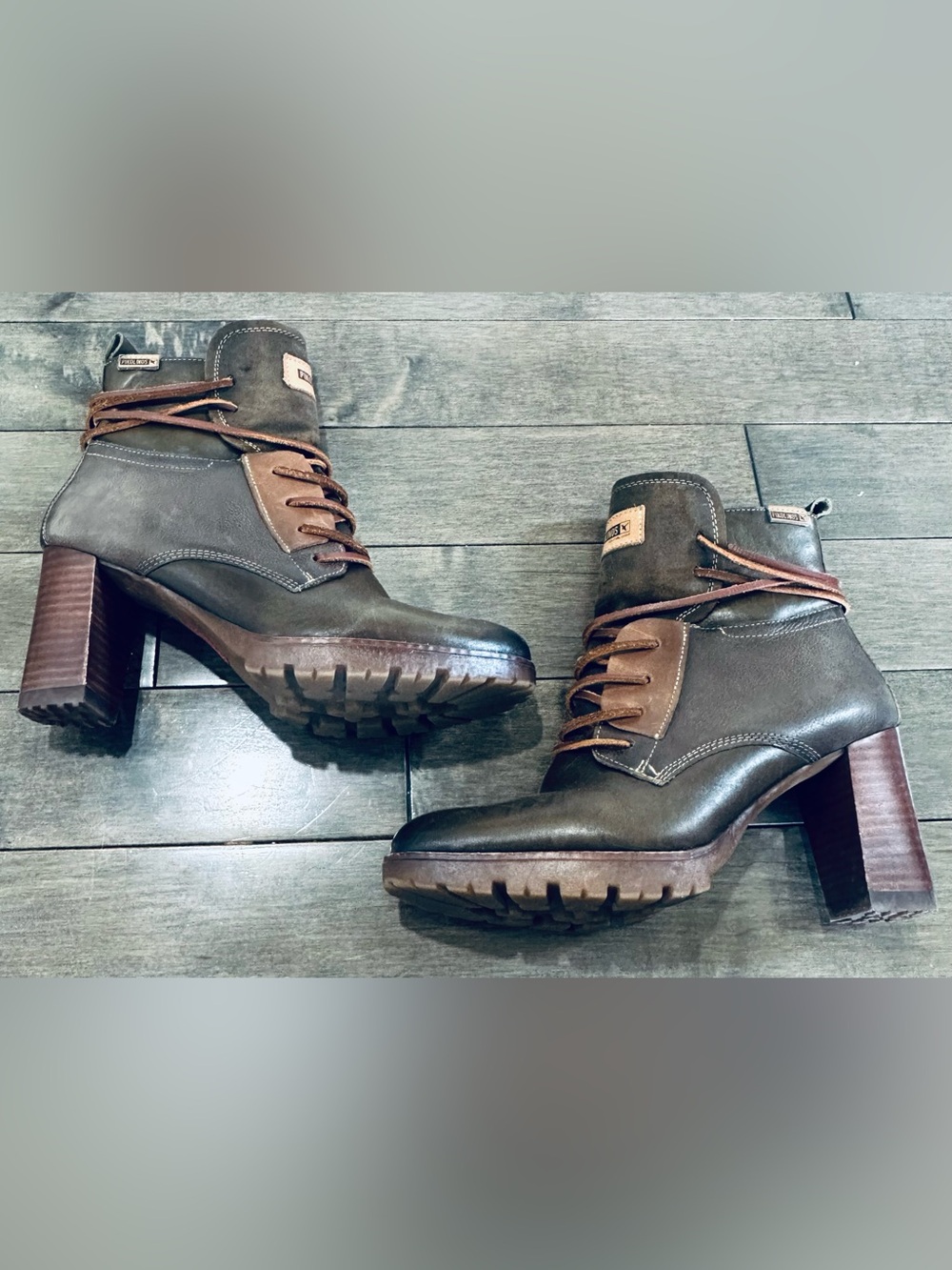 PIKOLINOS Women’s Sz 40/US Sz 9 Brown Leather Lace-Up Heeled Boots